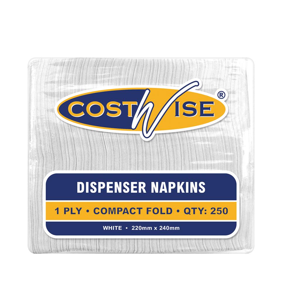 Costwise Compact Fold Dispenser Refill Napkin 1 Ply 220X240mm White Carton 5000