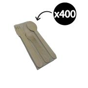 Bioway Wooden Cutlery Disposable Pack With Knife Fork Spoon Napkin Carton 400