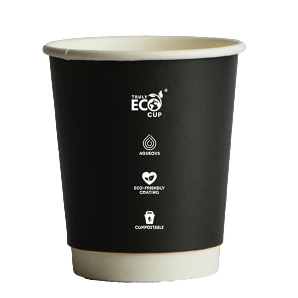 Truly Eco Double Wall Coffee Cup Black 8oz with 80mm Rim Pack 25 | Winc