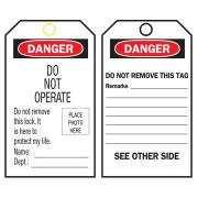 Brady 65501 Photo Id Tag Do Not Operate Self Sealing White/Black Pack 10