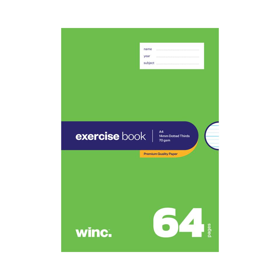 Winc Premium Exercise Book A4 14mm Thirds 70gsm Red Margin 64 Pages