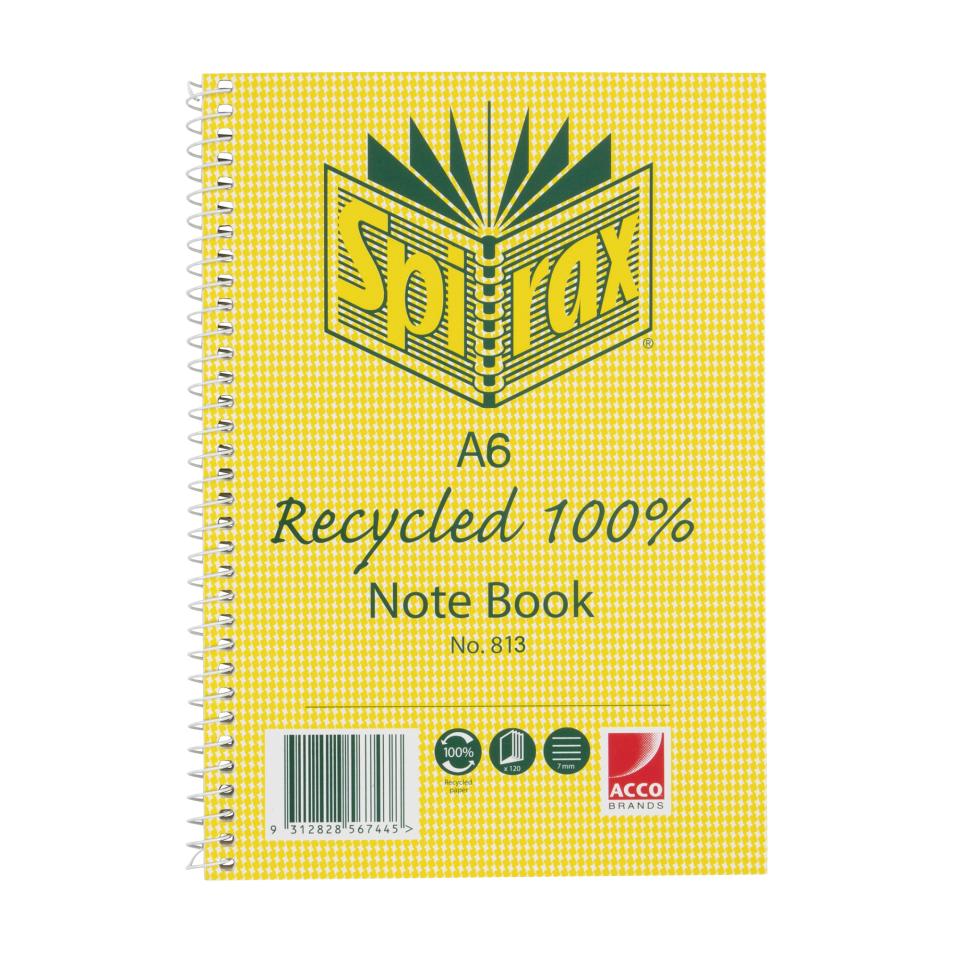 Spirax 813 Recycled Notebook A6 100 Page