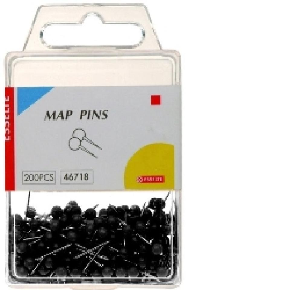 Esselte 46710 Pins Map Round Head Black Pack 200