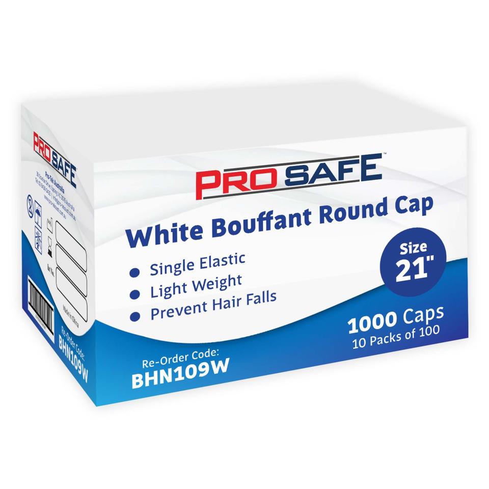 ProSafe Disposable Bouffant Round Cap 21' PP White Pack 100