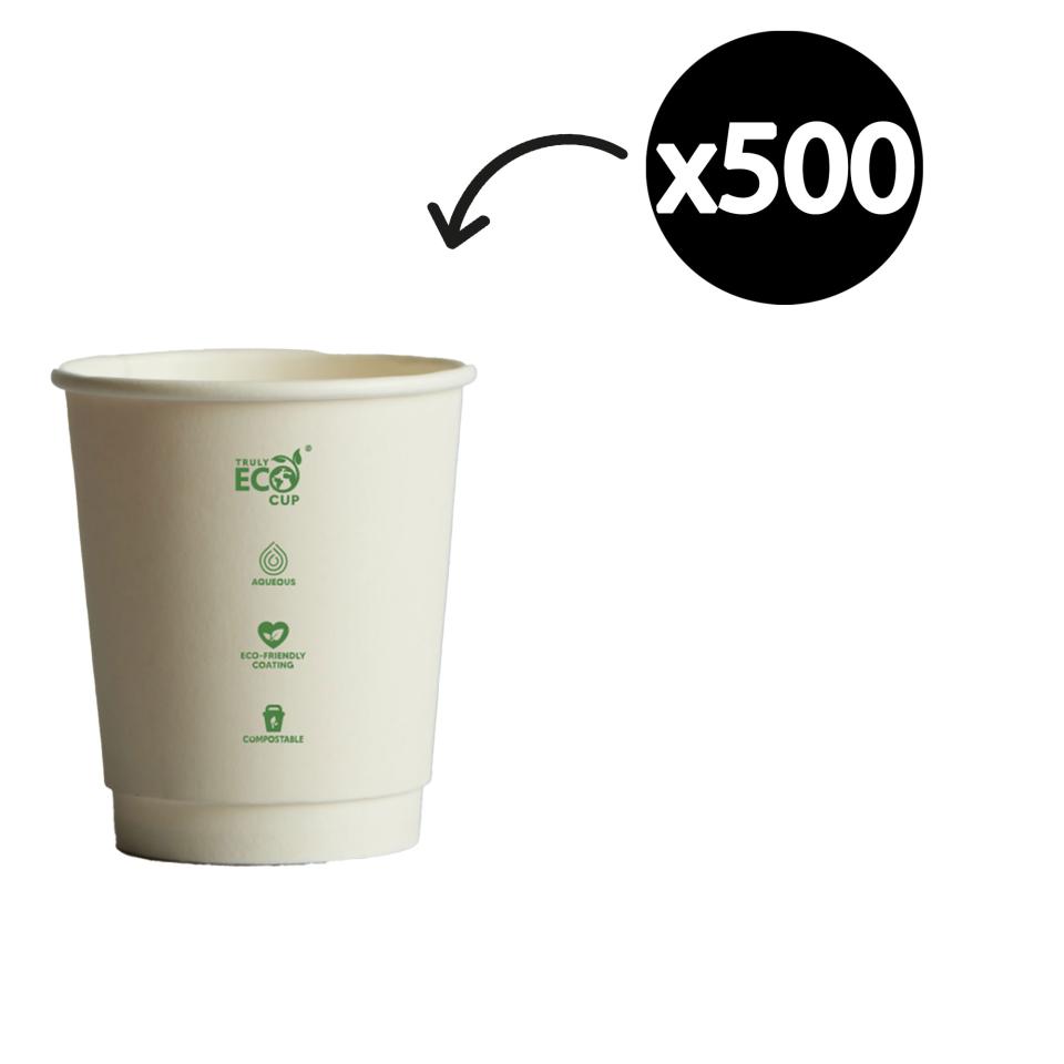 Truly Eco Double Wall Uni 90mm Coffee Cup White 8oz Carton 500