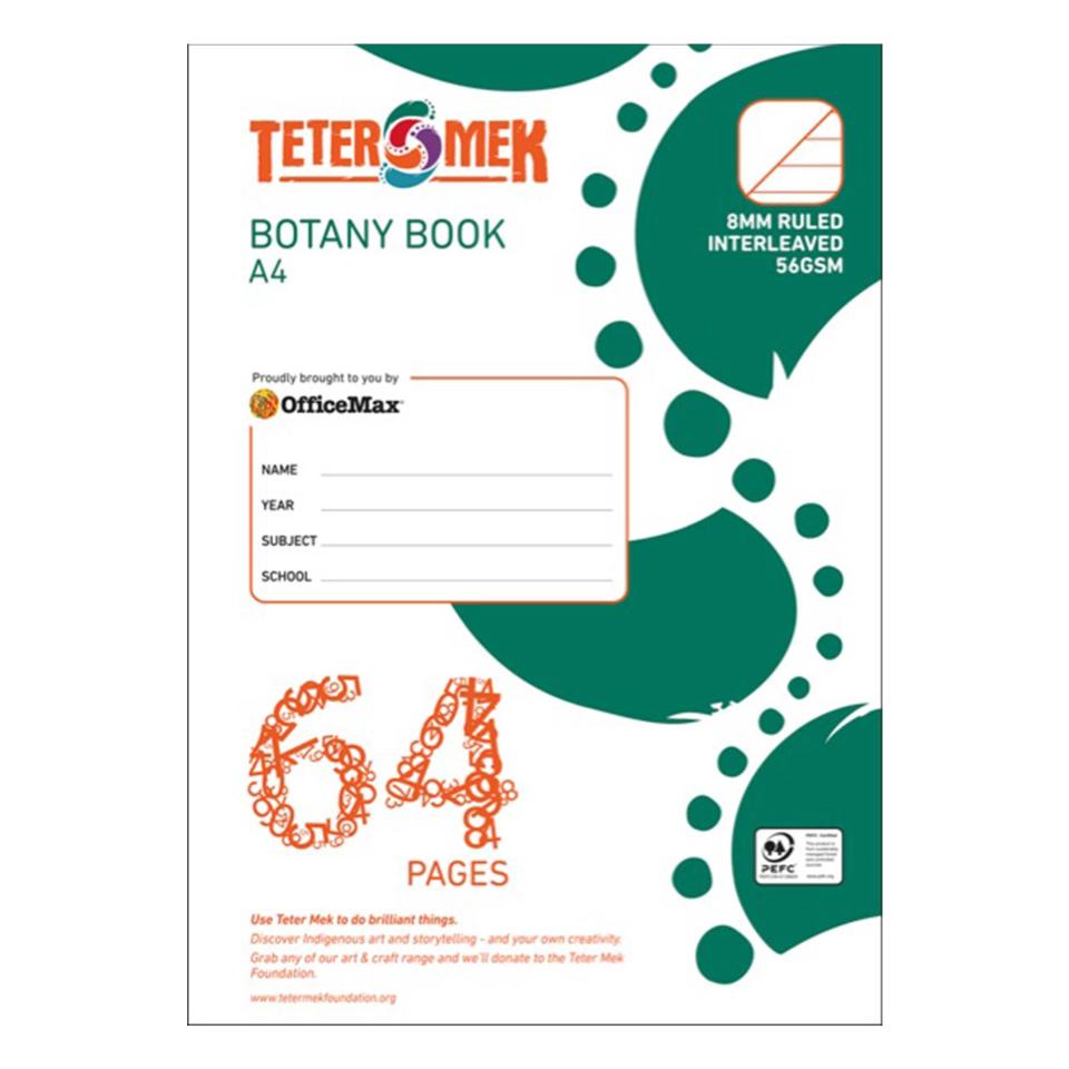 Teter Mek A4 Botany Book 8mm Ruled Interleaved 56gsm 64 Pages Winc