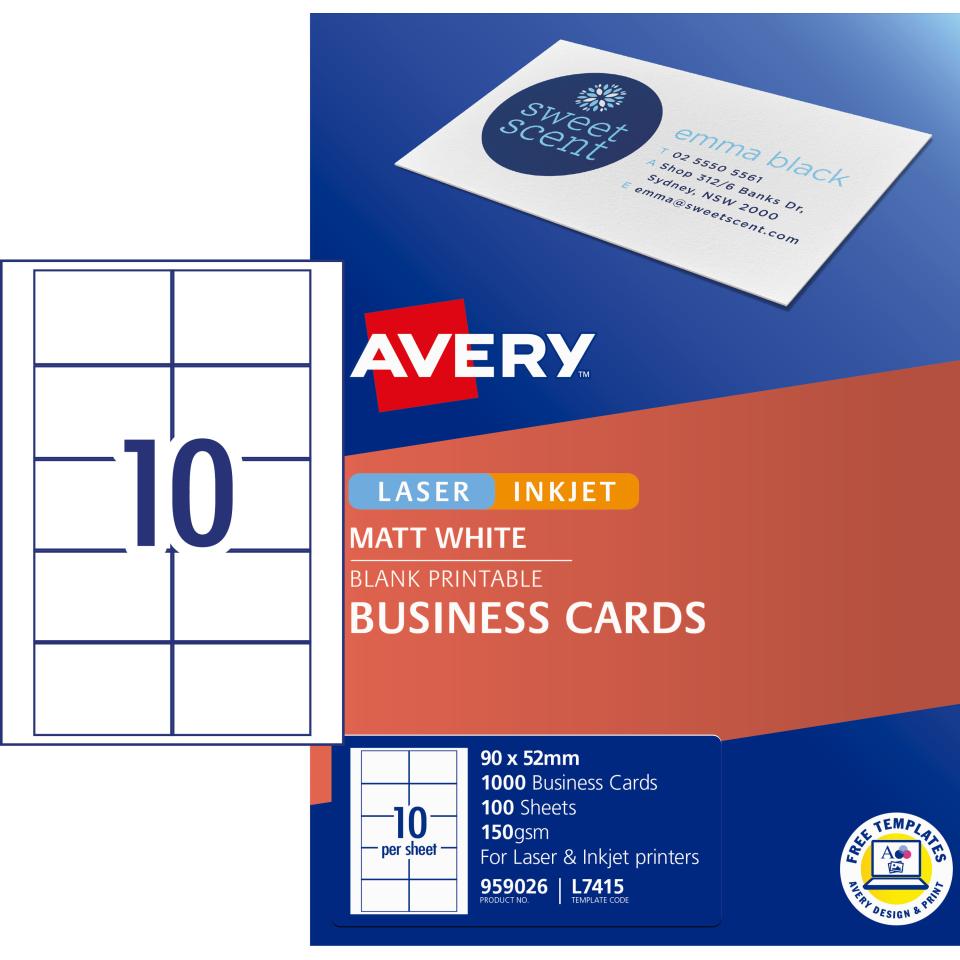 Avery Matte Finish Business cards - 90 x 52mm - 1000 cards - 150g/m2 (L7415)