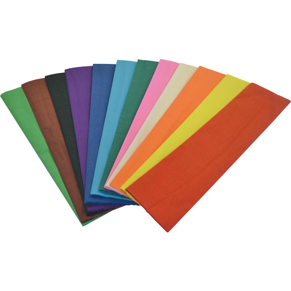 Rainbow Crepe Paper 500mm x 2.5M Assorted Colours Pack 12