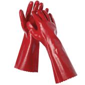 red exam gloves