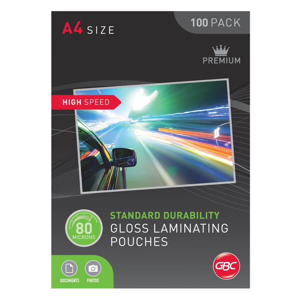 GBC A4 80 Micron Gloss Hig  Speed Laminating Pouches Pack 100