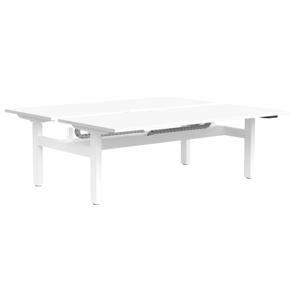 Buro Altri Height Adjustable B2B Desk 1800(W)x1600(D)x630-1280(H)mm Sq Leg White Fixed Cable Tray Image