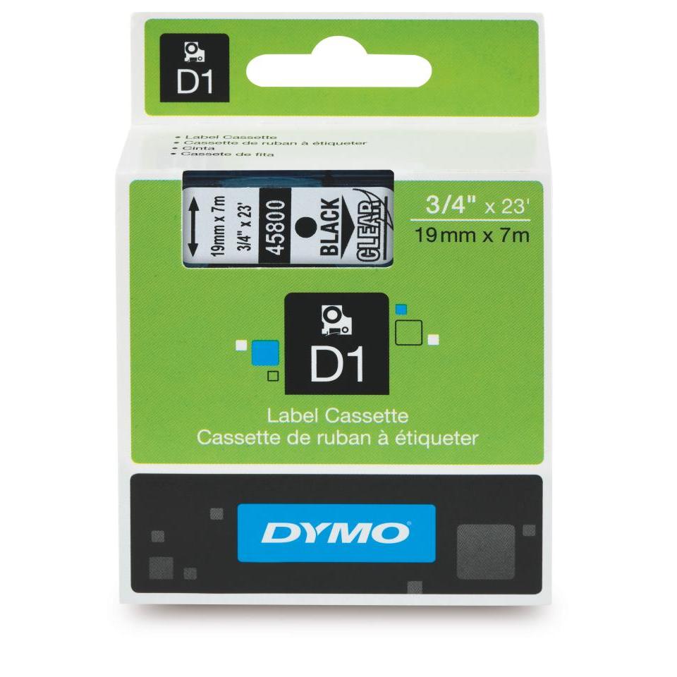 Dymo D1 Label Printer Tape 19mm x 7m Black On Clear