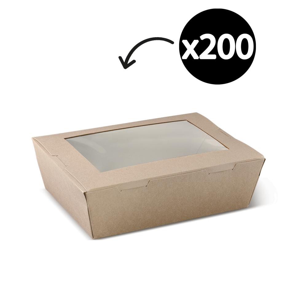 Detpak Window Lunch Box Rectangular Brown Large 195 x 140 x 65mm Carton 200
