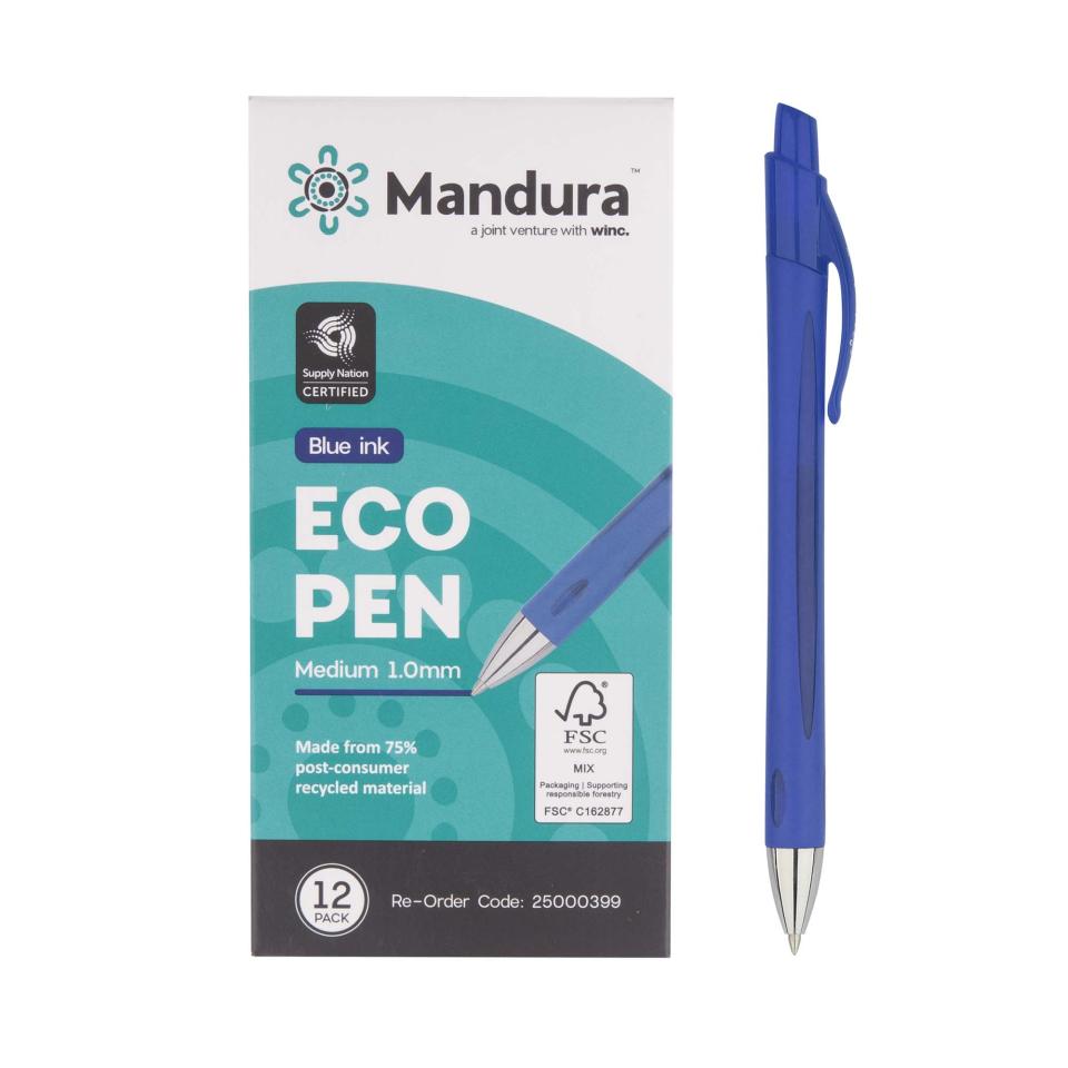 Mandura Ballpoint Eco Pen Medium 1.0mm Blue Box 12 Image