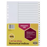 Marbig Dividers A4 Polypropylene 1-20 Numerical White Tab