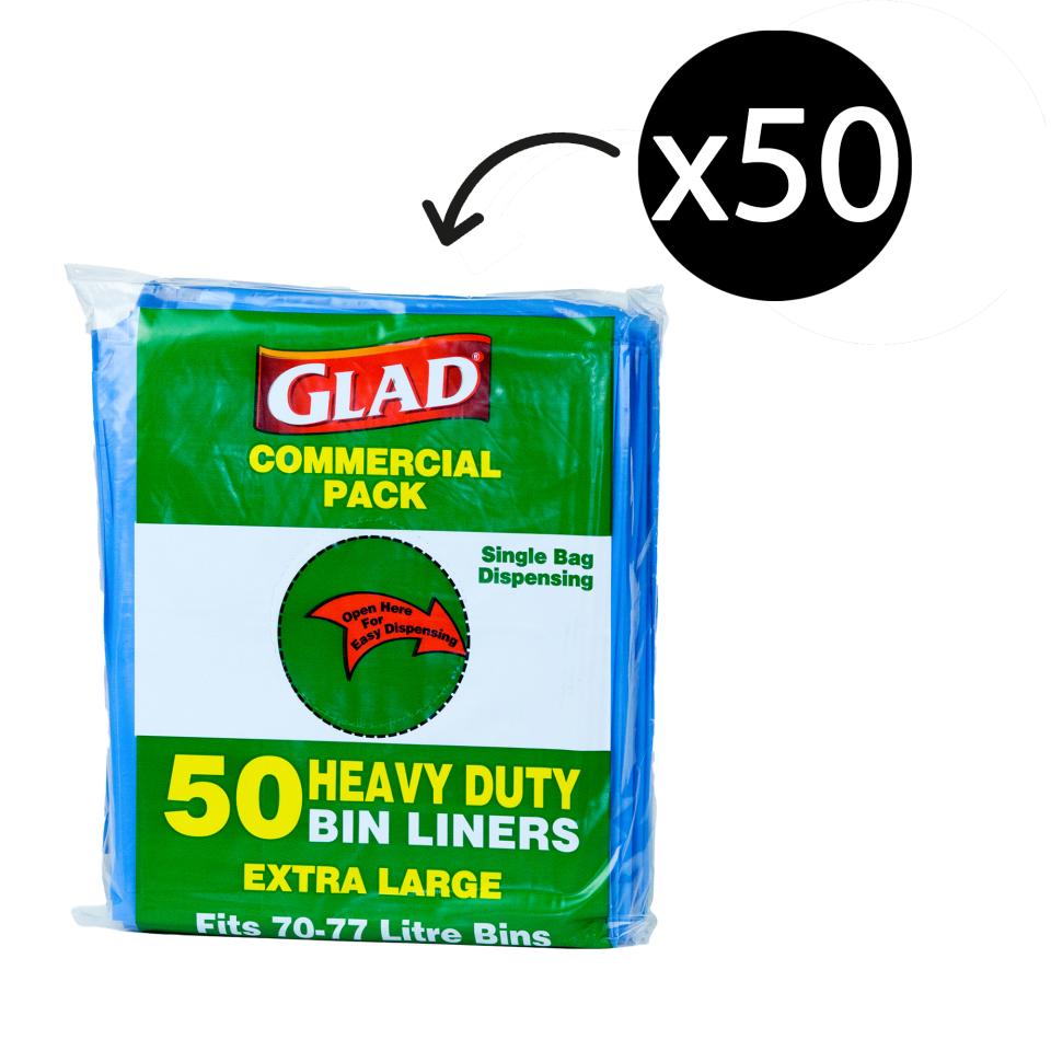 Glad XLGP50/10 Heavy Duty Bin Liners XLarge 7077L Blue Pack 50 Winc