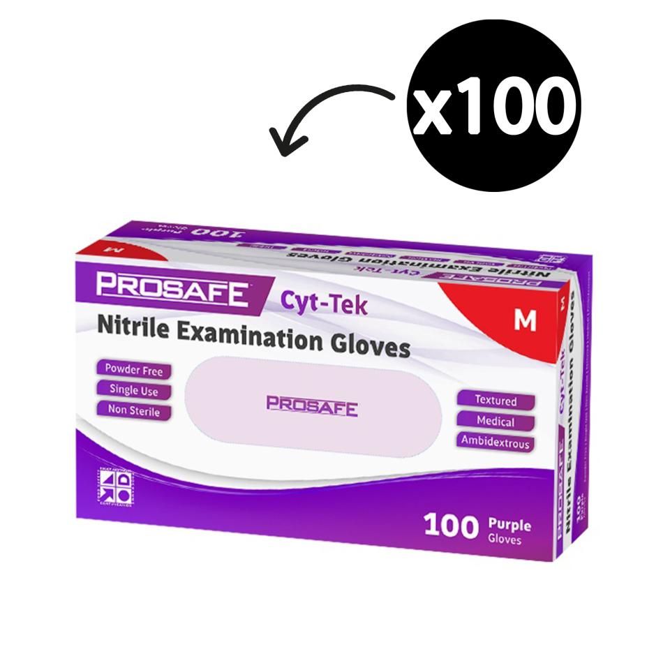 Prosafe Cyt-tek Nitrile Examination Gloves Powder Free Purple Box 100