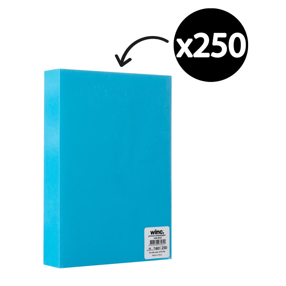 Winc Premium Coloured Cover Paper A4 160gsm Lake Blue Pack 250