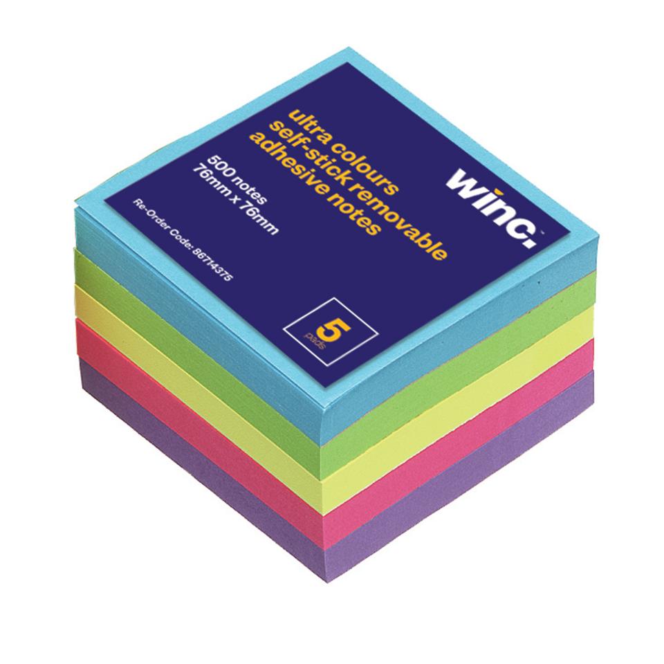 Winc Self-Stick Removable Notes 76 x 76mm Bold/Ultra Pack 5