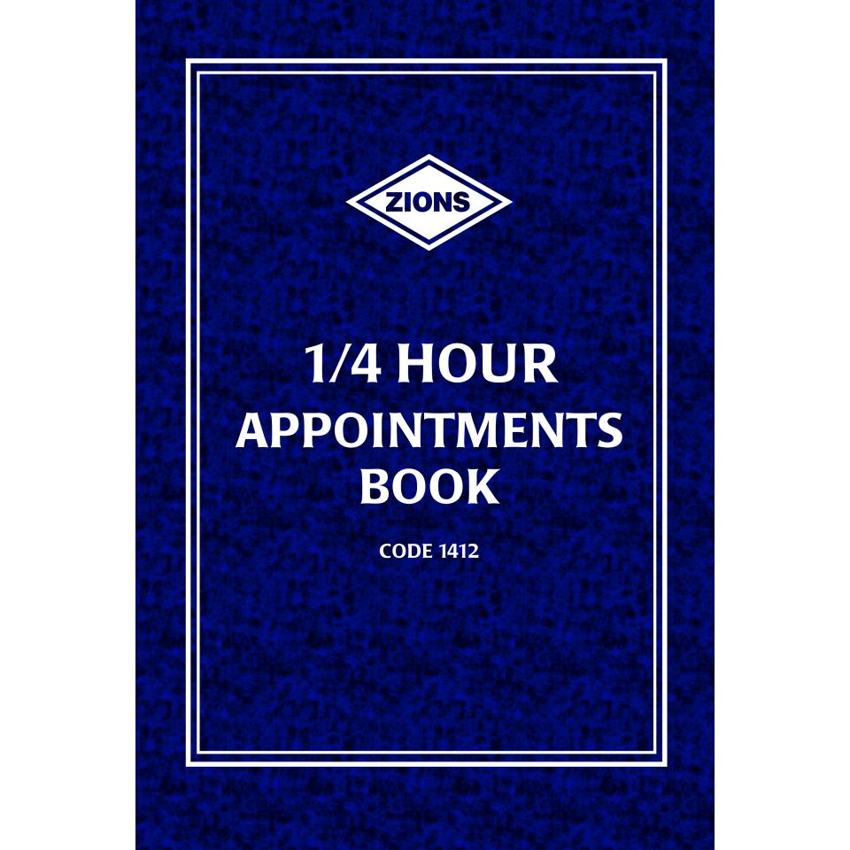 Zions 1412 Appointment Book 1/4 Hour Hard Cover 192 Page
