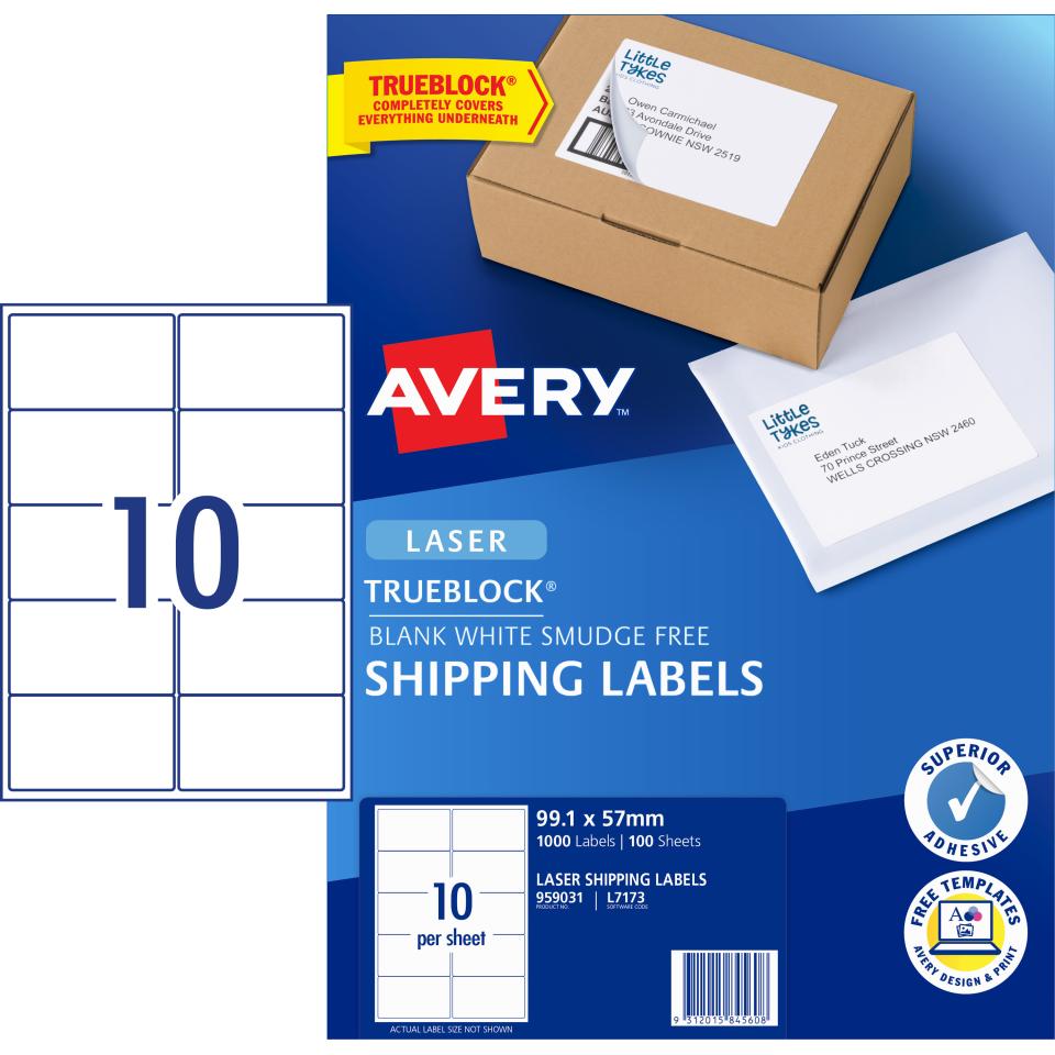 Avery Shipping Labels with Trueblock for Laser Printers - 99.1 x 57 mm - 1000 Labels ( L7173)