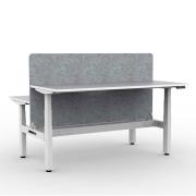 Height Adj Workstation Back To Back White With Grey Marble Screen And Scalloped Edge 1500wx750dx25t