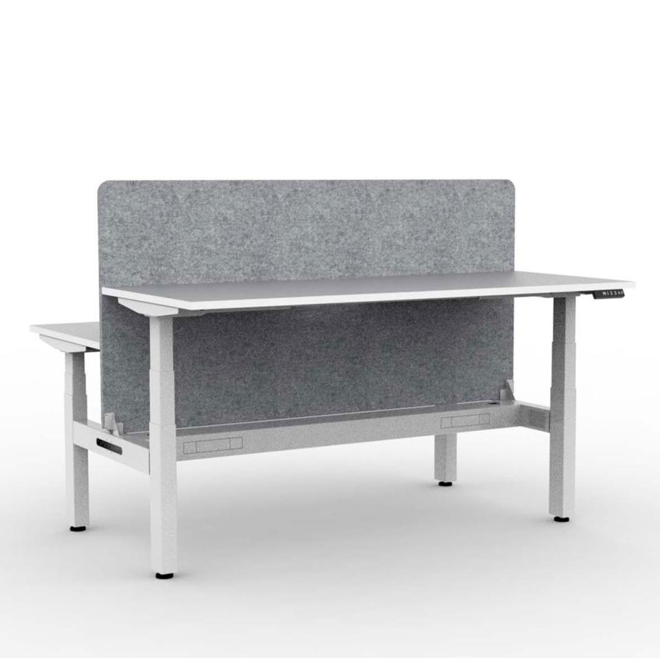 Height Adj Workstation Back To Back White With Grey Marble Screen And Scalloped Edge 1500wx750dx25t Image