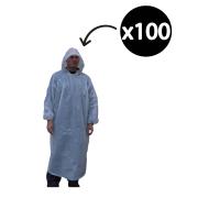 Disposable Poncho Hooded Opaque White Pack 100
