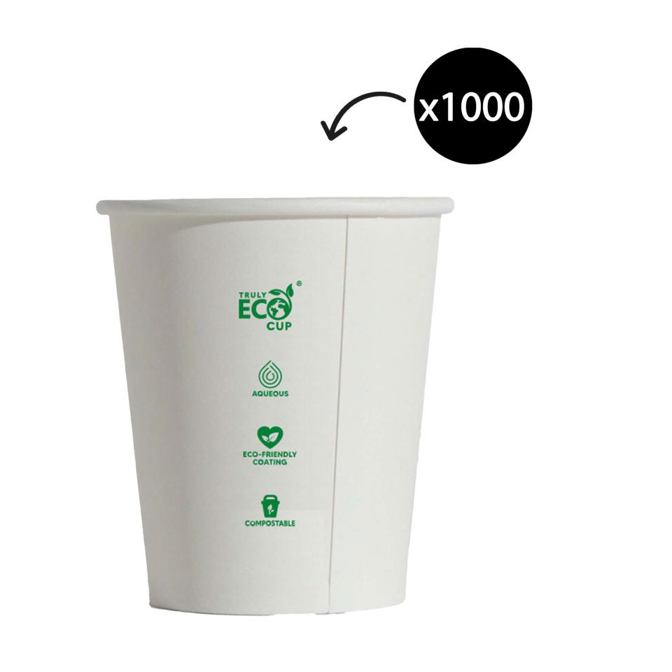 Truly Eco Single Wall Uni 90mm Coffee Cup 8oz White Carton 1000 Image