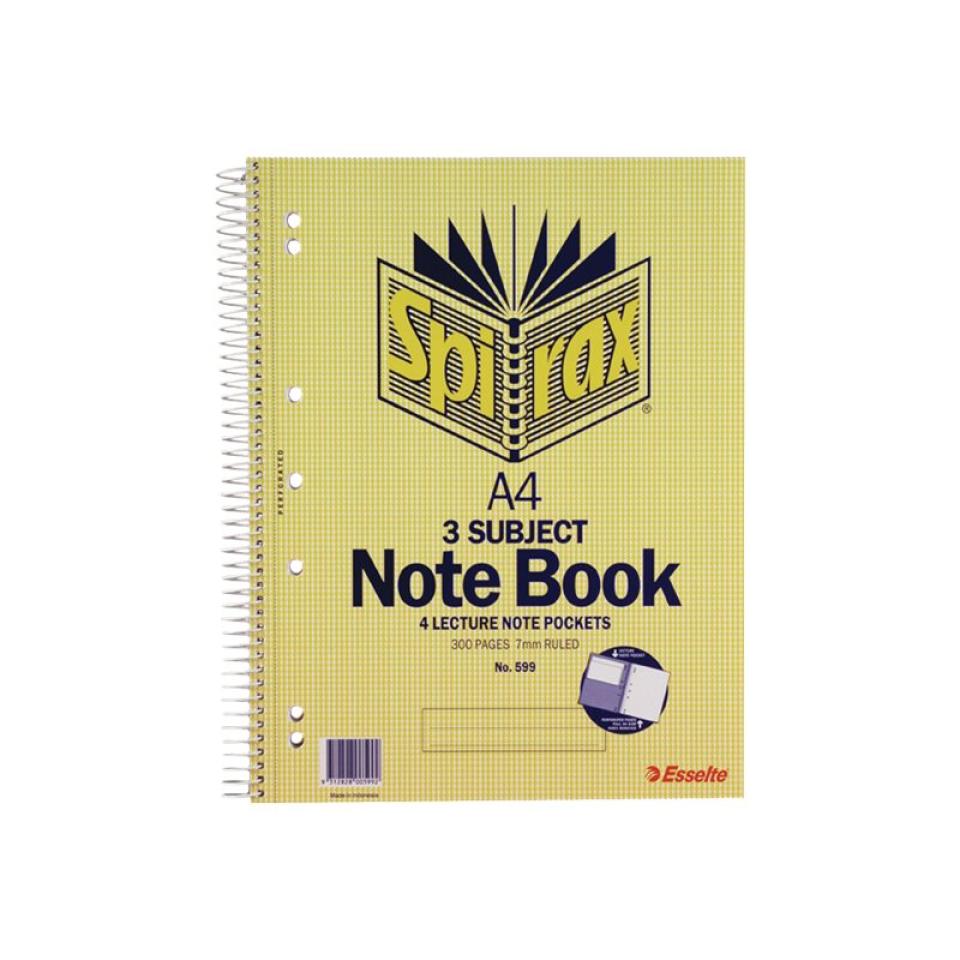 Spirax 599 A4 3-Subject Side Opening Perforated Notebook 300 Pages