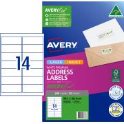 Avery Premium White Inkjet Laser Adressing Labels with AveryEco 14UP 20 Sheets 99.1 x 38.1mm L7163