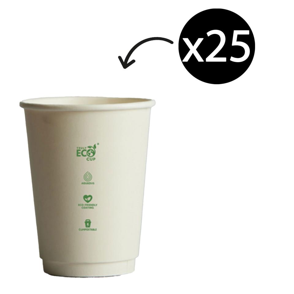 Truly Eco Double Wall Coffee Cup White 12oz Pack 25