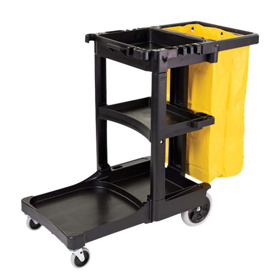 Rubbermaid Commercial Traditional Janitorial Cleaning Cart with Zippered Yellow Vinyl Bag Black