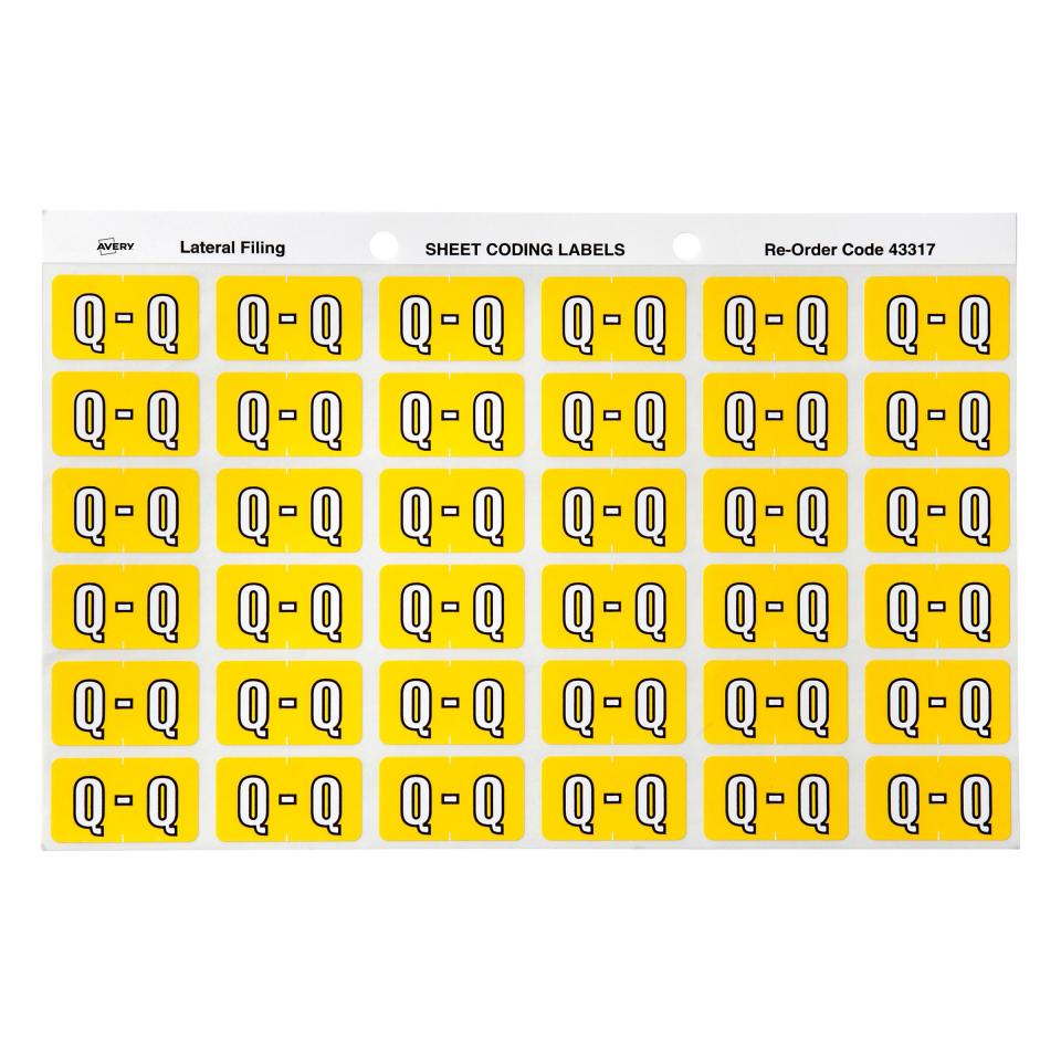 Avery Q Side Tab Colour Coding Labels for Lateral Filing - 25 x 38mm - Yellow - 180 Labels