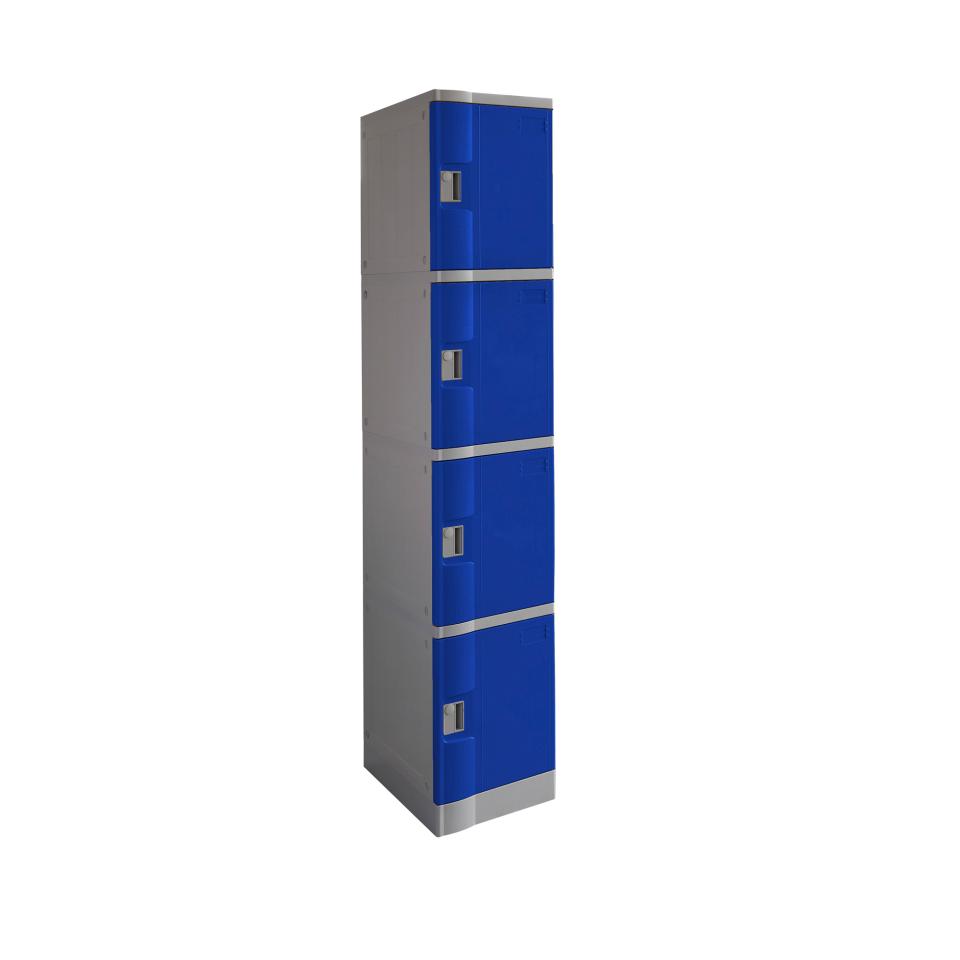 Steelco Locker ABS Plastic 4 Tier with Pad Latch Lock Full Height 1940hx380wx500dmm Blue Door/Grey
