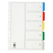 Marbig Dividers Polypropylene 5 Coloured Tabs A4 White Hole Punched