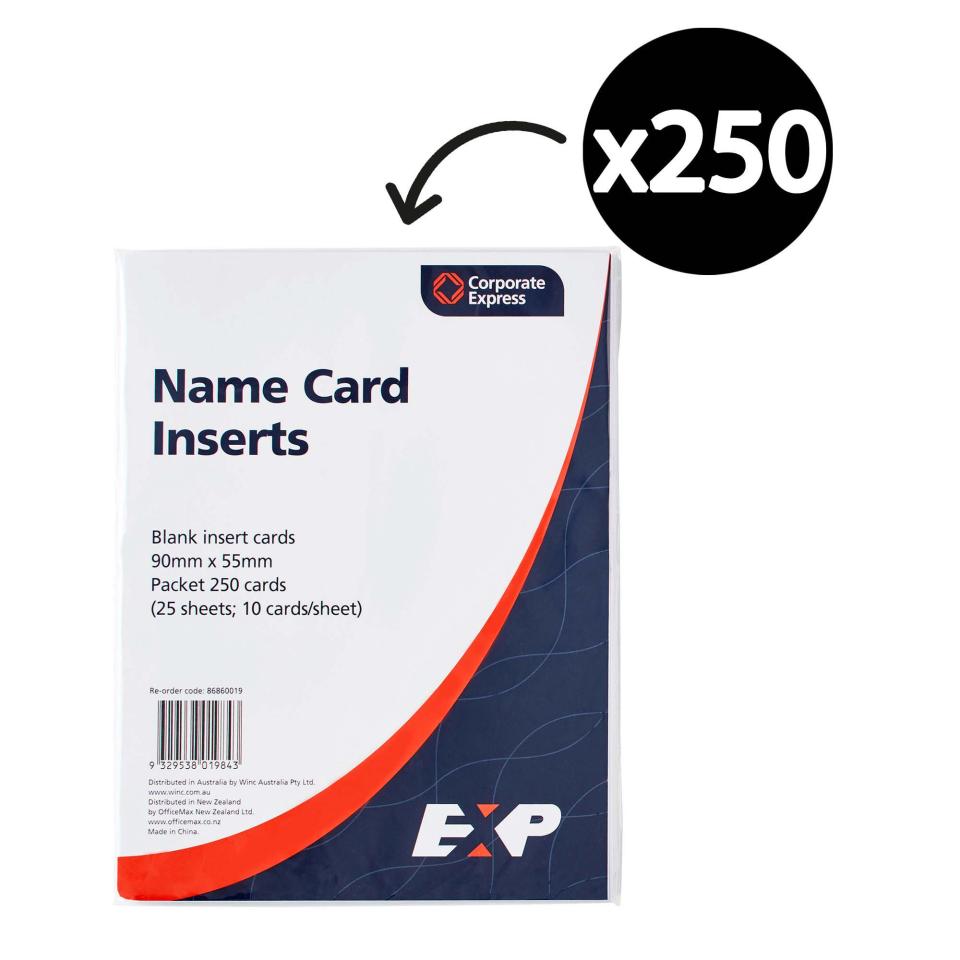 Corporate Express Convention Name Card Holder Inserts 90 x 54 mm White Pack 250