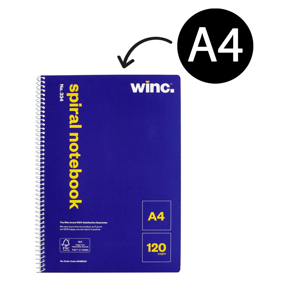 Winc Spiral Notebook No. 334 A4 Ruled 120 Pages