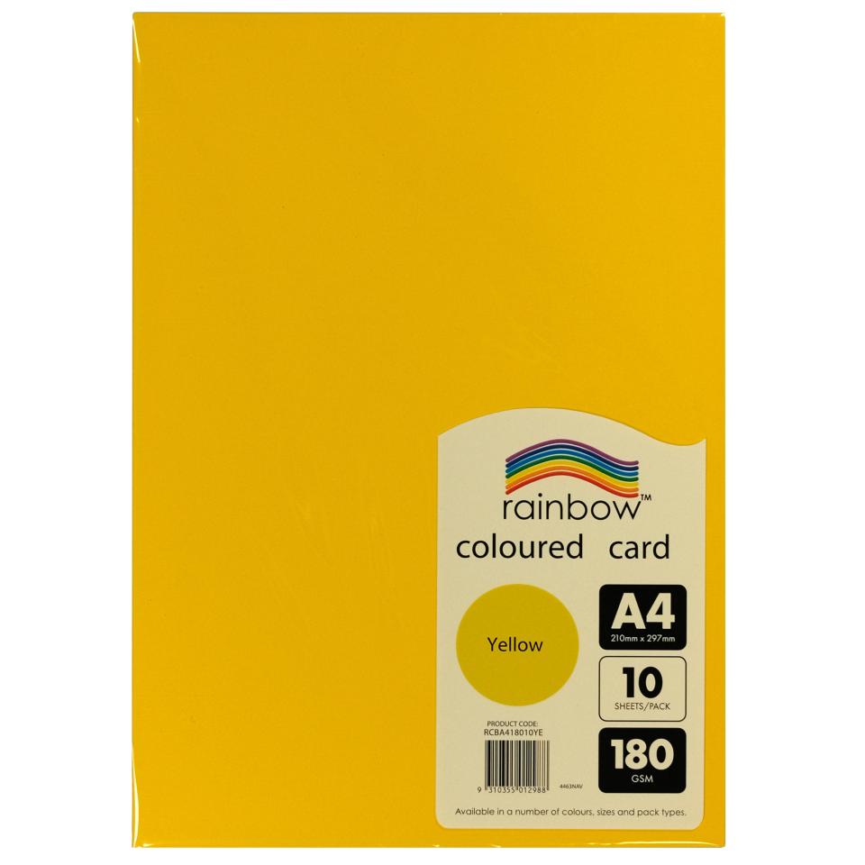 Rainbow Coloured Card 180gsm A4 10 Sheet Yellow | Winc