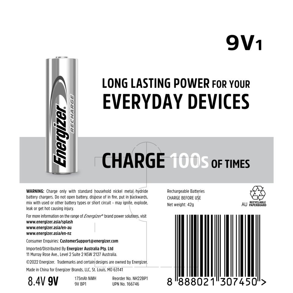 Energizer Rechargeable 9v Battery Pack 1 | Winc