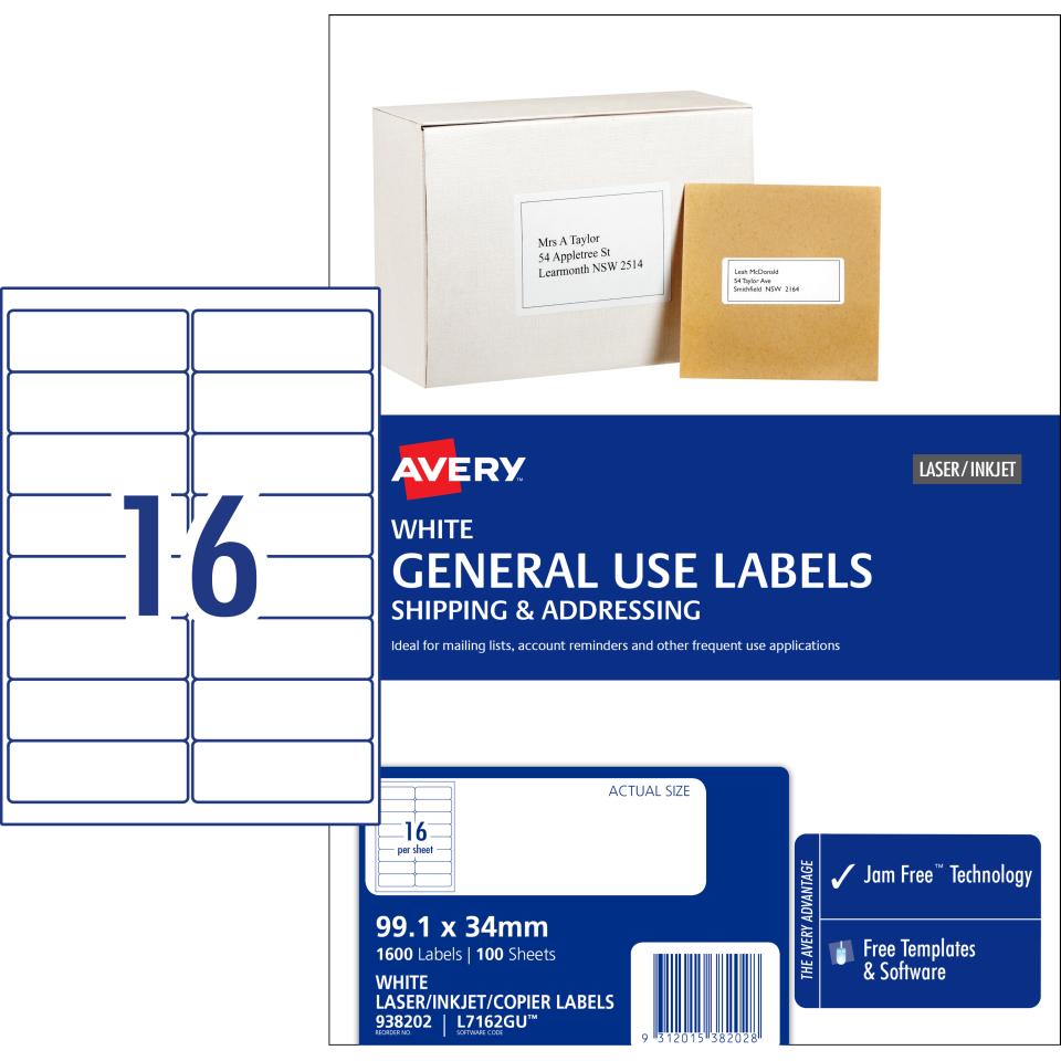 Avery General Use Labels - 99.1 x 34mm - 1600 Labels (L7162GU)