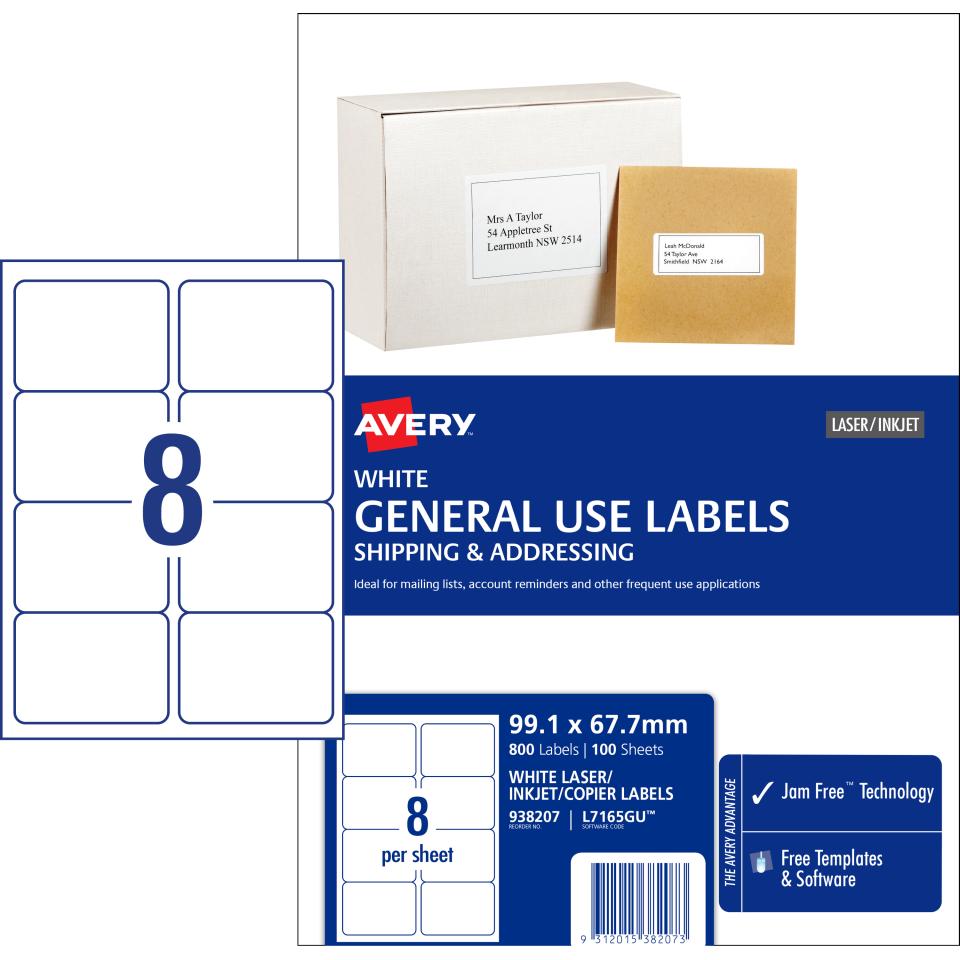 Avery General Use Labels - 99.1 x 67.7mm - 800 Labels (L7165GU)