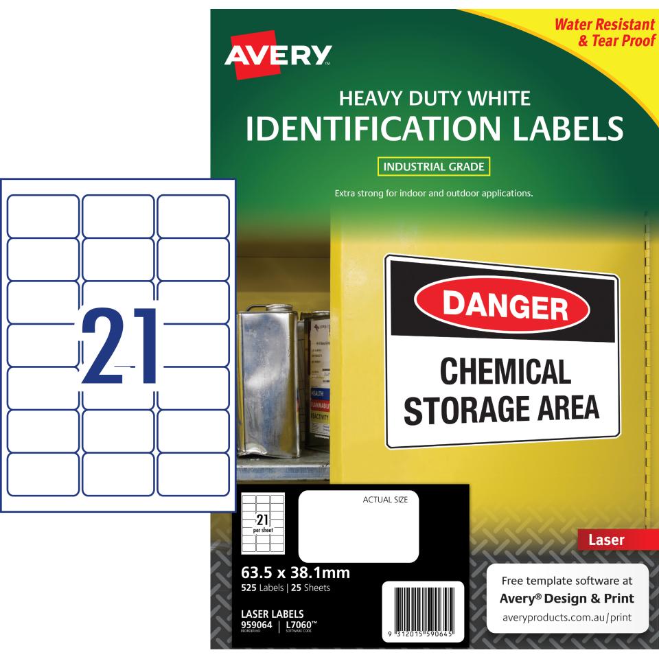 Avery L7060 Heavy Duty Labels for Laser Printers 63.5 x 38.1mm White 525 Labels 