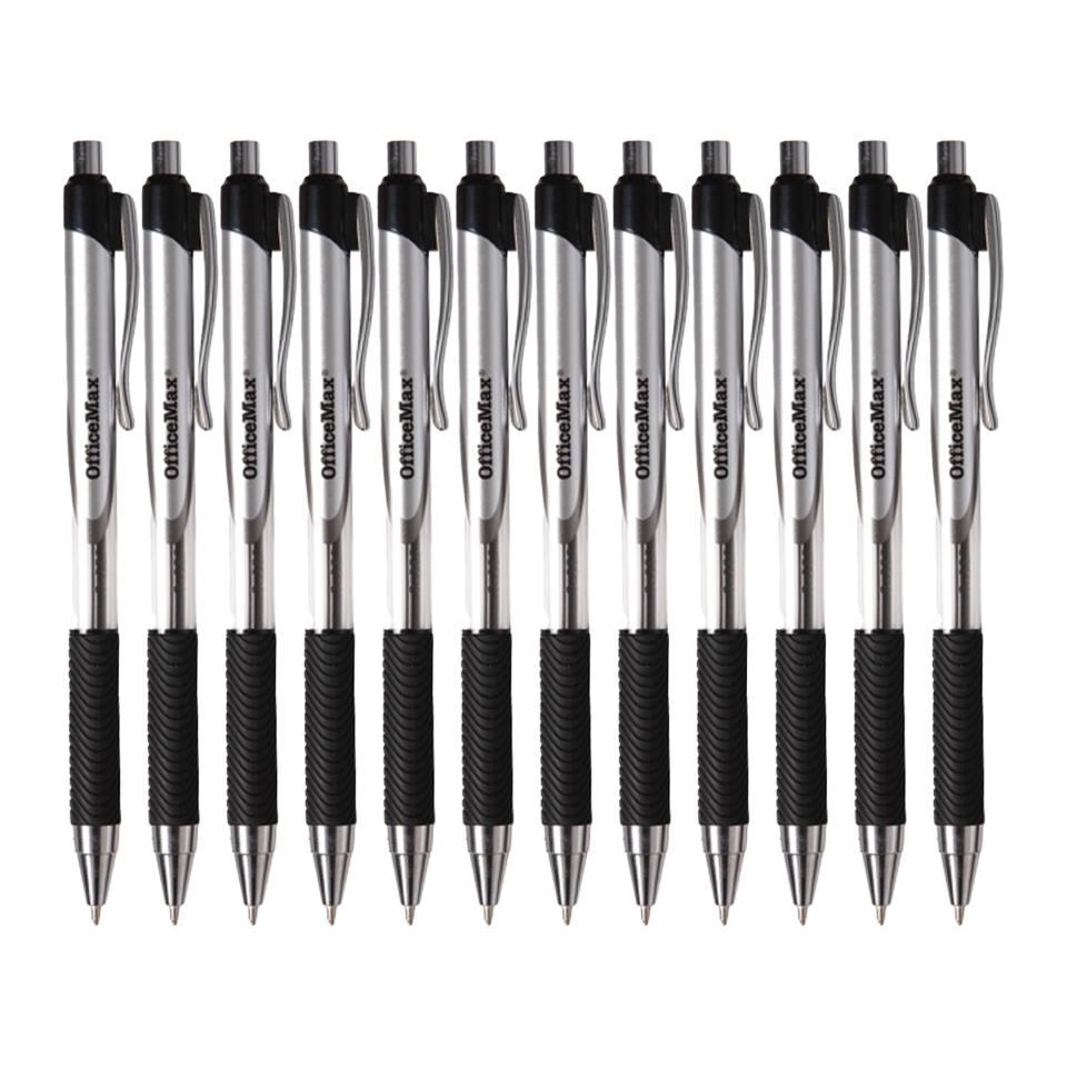 Officemax Ballpoint Pen Rubber Grip 1.0mm Black Pack 12