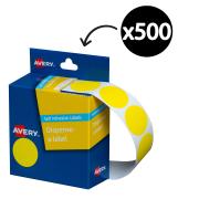 Avery Circle Dispenser Labels 24mm Diameter Yellow 500 Labels
