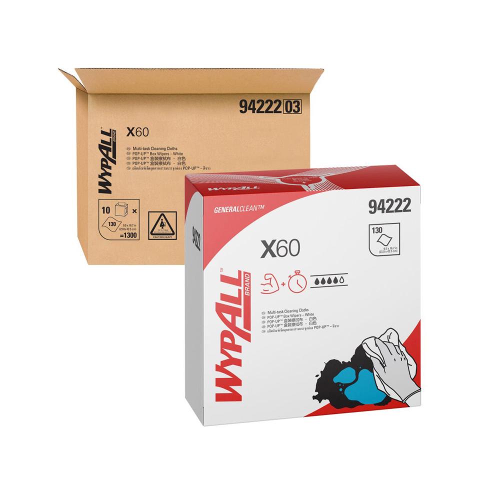 Wypall X60 Pop-Up Box Wipers 94222 10 Boxes 1300 Wipers Total Image
