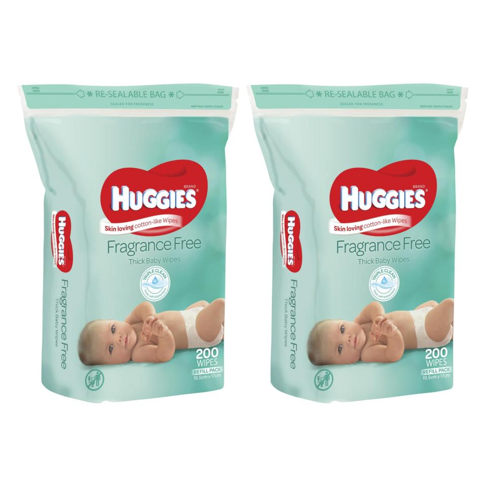 Huggies Thick &amp; Soft Baby Wipes Unscented Refill 2 X 200