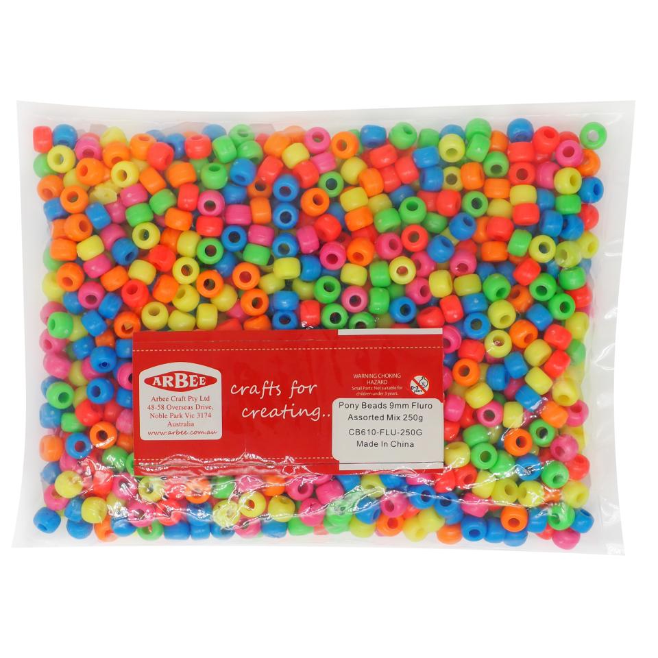 Arbee Beads Pony Beads Fluro Neon 9mm 250g Image