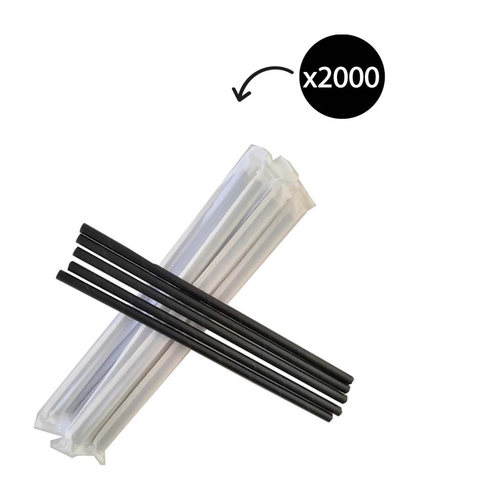 Rosche Paper Straw 4ply Wrapped 6 x 197mm Black Carton 2000