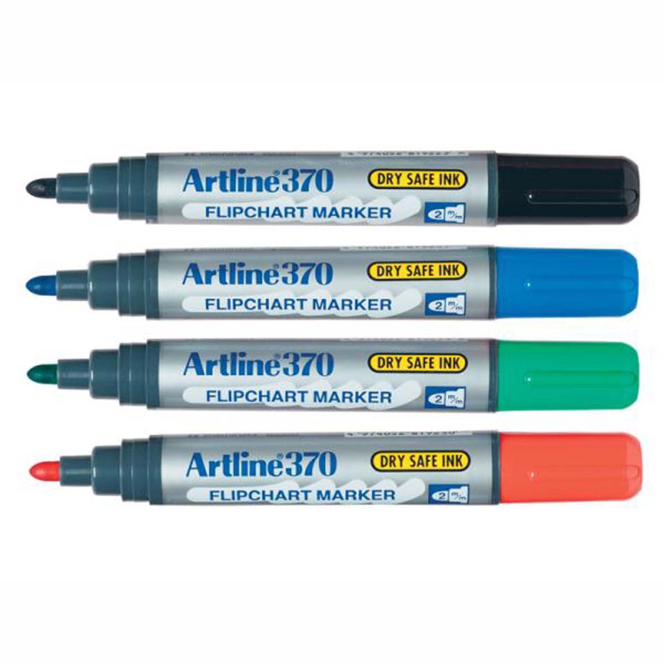 Artline 370 Flip Chart Marker Bullet Tip 2.0mm Assorted Colours Set 4
